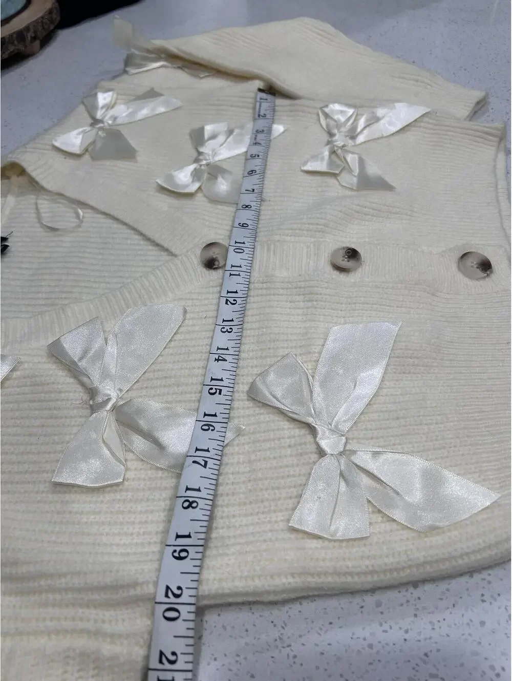 Debut Cream Button-Down Cardigan - Ribbon Bow Accents - Size S/M - Cottagecore - Picture 6 of 8